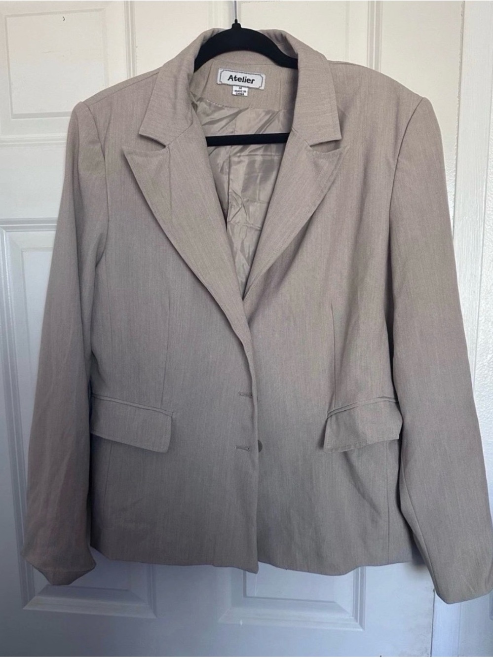 Atelier Women's Beige Button Front Lined Blazer Jacket Pockets Size 14